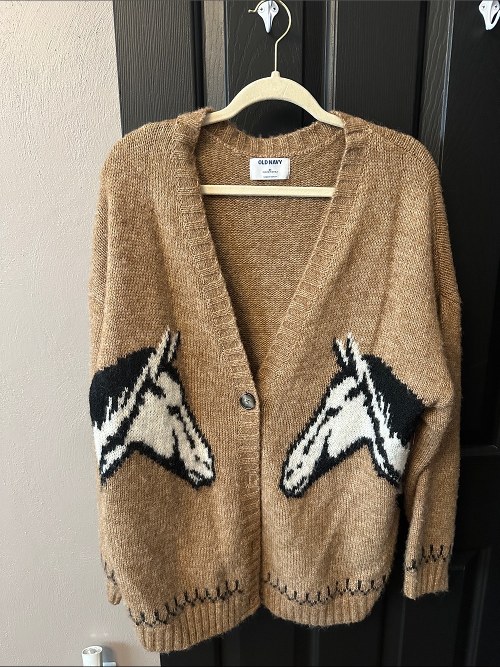 Old Navy Brown Horse Motif Button Cardigan